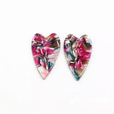 23*39mm Hot Pink Marble Blend Acrylic Hearts, One Hole Sew On, Acrylic Gem,